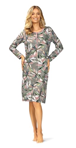 Ascafa Damen Nachtemd 2422120 Langarm Knopfleiste Farbe: Graungrün Rose 100% Baumwolle Gr. 44 von Ascafa