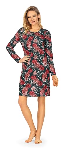 Ascafa Damen Nachthemd 2322105 Langarm Knopfleiste Blumen Farbe: Forest Baumwolle Modal Gr. 44 L von Ascafa