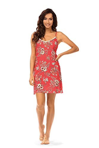 Ascafa Damen Nachthemd A2312123 Ärmellos Spaghettiträger Farbe: Erdbeer Baumwolle Modal Gr. 48 XL von Ascafa