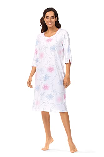 Ascafa Damen Nachthemd Halbarm Knielang Farbe: Weiß 100% Baumwolle A2312103 Gr. 46 L von Ascafa