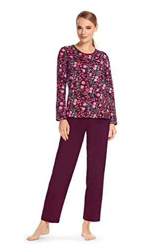 Ascafa Damen Schlafanzug Pyjama Langarm Farbe: Grape 100% Baumwolle Gr. 48 XL von Ascafa