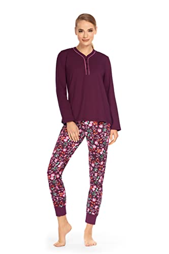 Ascafa Damen Schlafanzug Pyjama Langarm Knopfleiste Farbe: Grape 100% Baumwolle Gr. 38 S von Ascafa