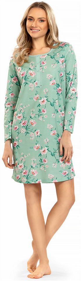 Ascafa Nachthemd Soft Leafes (Set, 1-tlg., 1-teilig) Damen Sleepshirt ca.95cm Baumwolle geknöpft Blumendruck von Ascafa