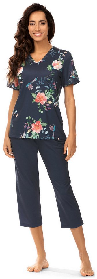 Ascafa Schlafanzug (Set, 2 tlg., Set) Damen Schlafanzug 2-teilig Pyjama Caprihose Blumenmuster von Ascafa