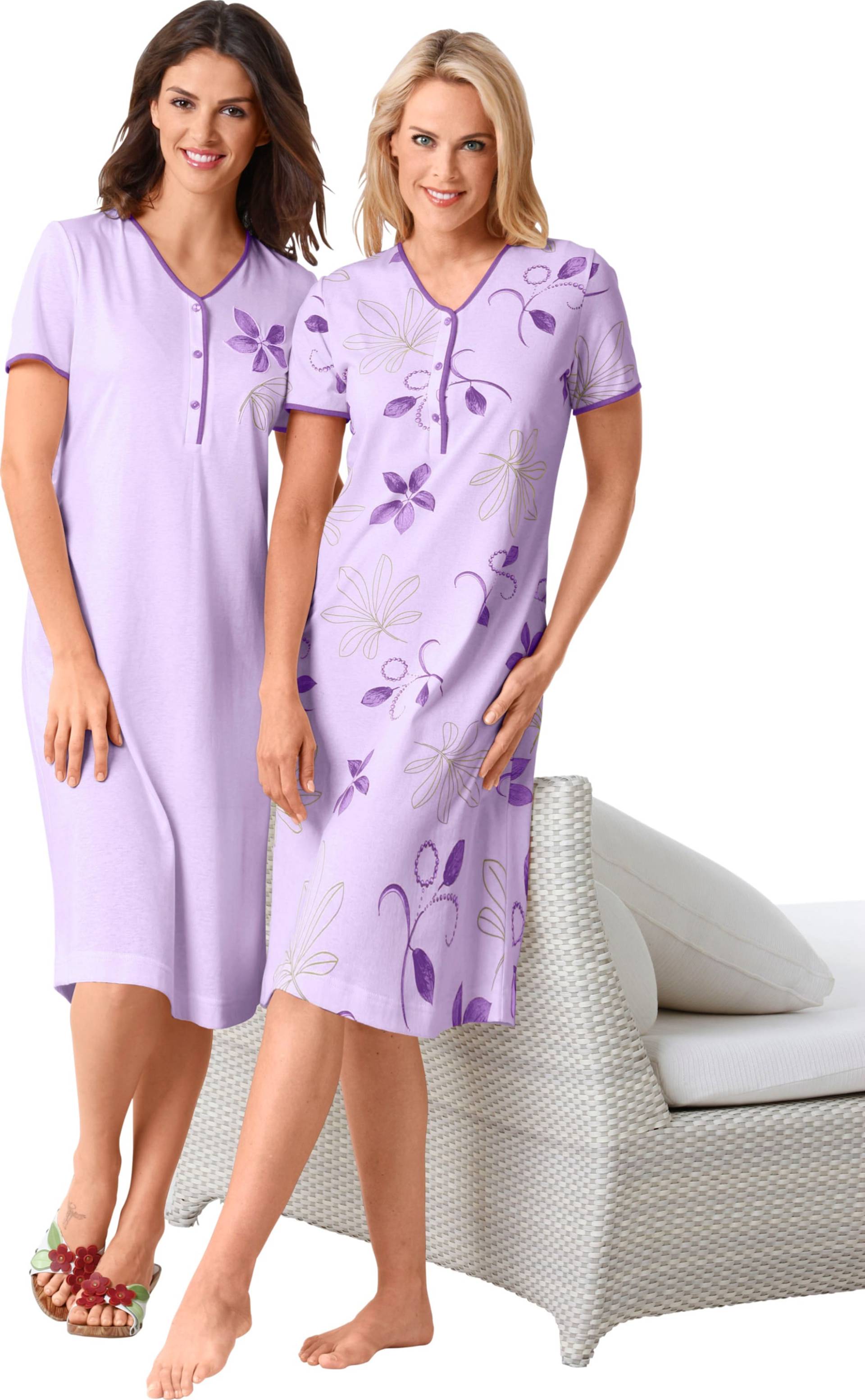 Sieh an! Damen Kurzarm-Nachthemden lila + lila-bedruckt von Ascafa