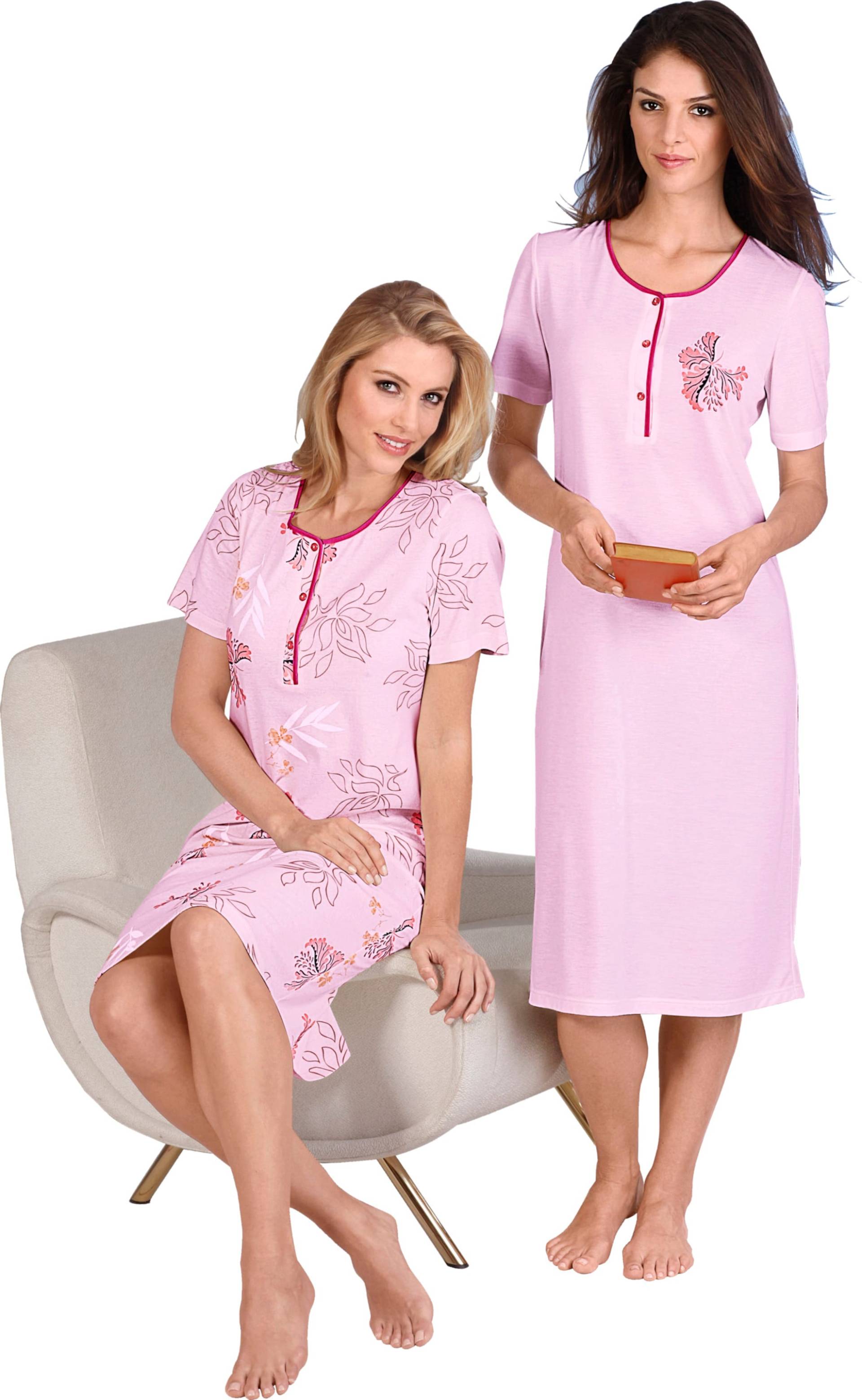 Sieh an! Damen Kurzarm-Nachthemden rosé + rosé-bedruckt von Ascafa