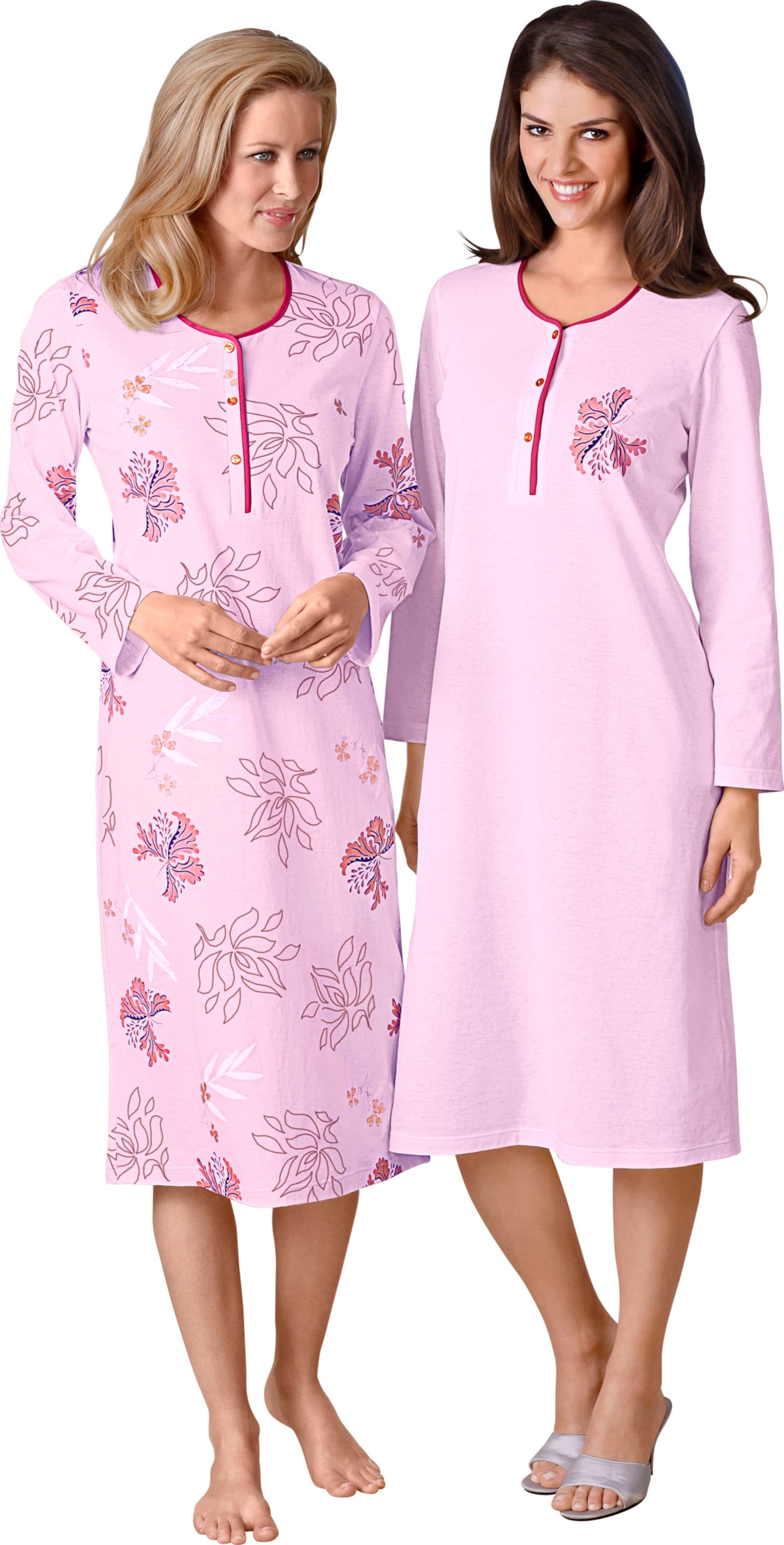 Sieh an! Damen Langarm-Nachthemden rosé + rosé-bedruckt von Ascafa