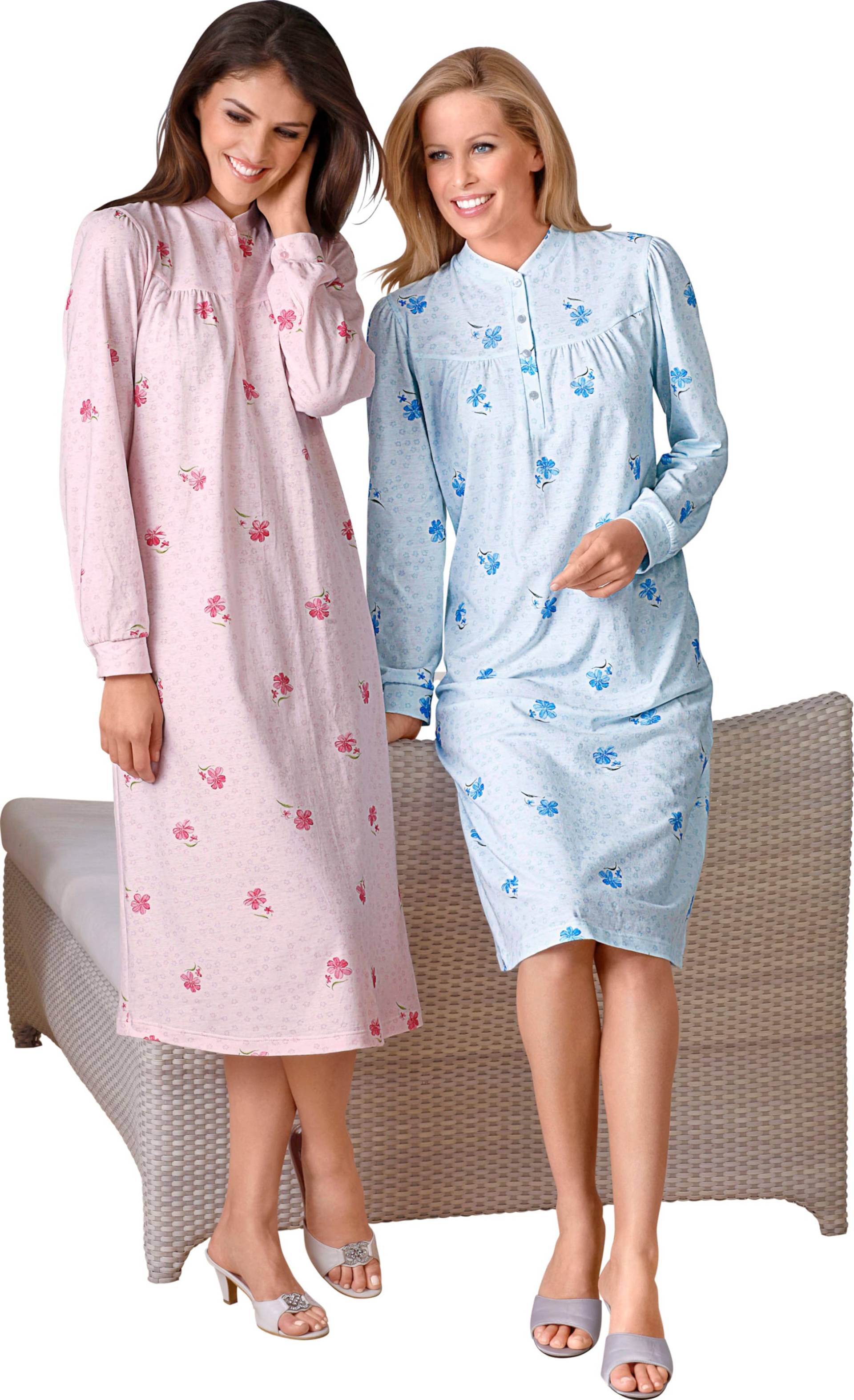 Sieh an! Damen Langarm-Nachthemden rosé + bleu von Ascafa