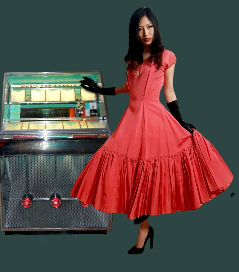 Vintage 1950 Norman Young Original Korallen Rosa Kleid Makellose Größe 10 Uk Fifties von AscendanceFashion