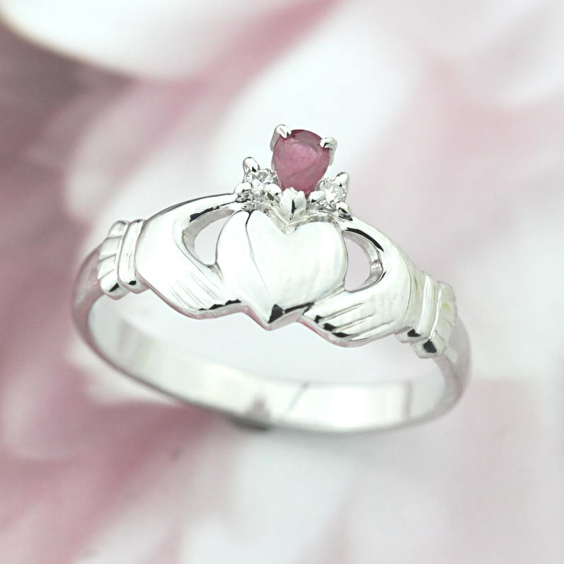 Claddaghring, Echter Rubin Und Diamant-Claddaghring. 14K Oder 18K Weiß - Gelbgold Platinplatine | Claddagh von Ascheron