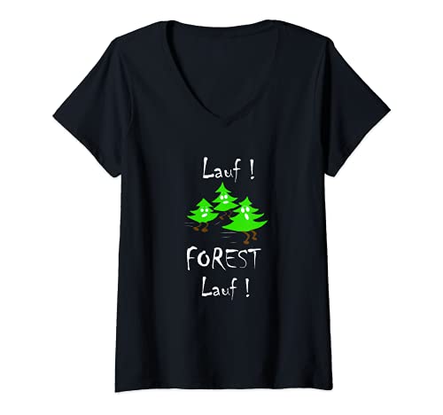 Damen Lauf Forest Lauf Tannenbaum T-Shirt mit V-Ausschnitt Damen Lauf Forest Lauf Tannenbaum T-Shirt mit V-Ausschnitt von Ascoo-Epics laufender Tannenbaum Illustration