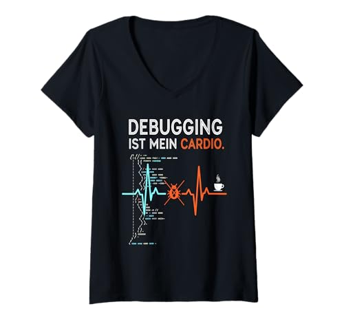 Damen Debugging Ist Mein Cardio Code Entwickler IT Humor Spruch T-Shirt mit V-Ausschnitt Damen Debugging Ist Mein Cardio Code Entwickler IT Humor Spruch T-Shirt mit V-Ausschnitt von Ascooepics Informatiker Spruch
