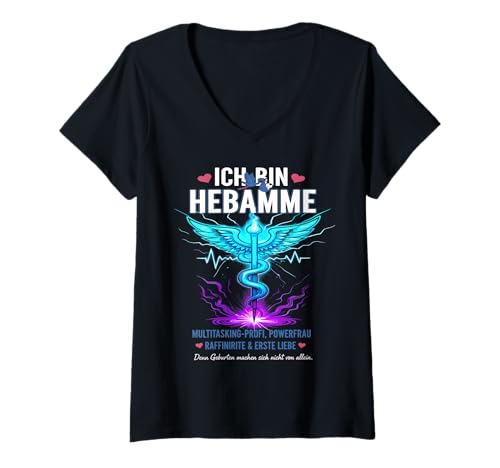 Damen Hebamme Geburtshelfer lustiger Spruch T-Shirt mit V-Ausschnitt von Ascooepics Kreißsaal Power