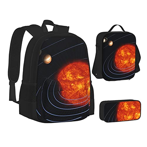 Aseelo 3D Pizza Pepperoni Rucksack mit Lunchbox für Jungen Schultaschen Schüler Büchertasche und Federmäppchen für Mädchen Set 3 Stück, Weltraum Galaxie Sonnensystem, Einheitsgröße, Rucksack, einfach von Aseelo