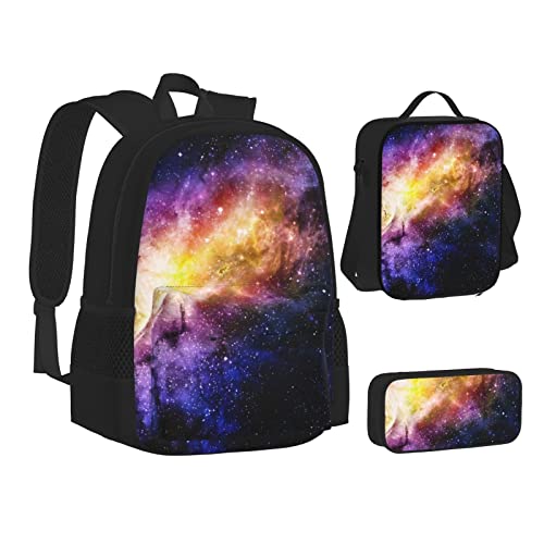 Aseelo Afrikanischer Löwe und Löwin Rucksack mit Lunchbox für Jungen Schultaschen Schüler Büchertasche und Federmäppchen für Mädchen Set 3 Stück, Galaxie im Universum, Einheitsgröße von Aseelo