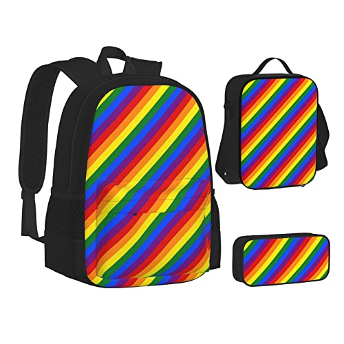 Aseelo Deutscher Schäferhund Hundeliebhaber Rucksack mit Lunchbox für Jungen Schultaschen Schüler Büchertasche und Federmäppchen für Mädchen Set 3 Stück, Regenbogenmuster, Einheitsgröße von Aseelo