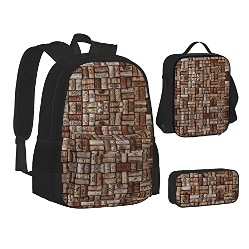 Aseelo Lila Rucksack mit Lunchbox für Jungen Schultaschen Schüler Büchertasche und Federmäppchen für Mädchen Set 3 Stück, Weinkork, Einheitsgröße, Rucksack, einfach von Aseelo