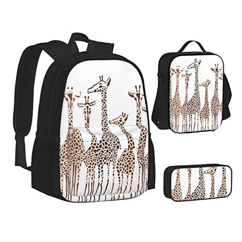 Aseelo Lustige Flip Flops Hausschuhe Kunst Sandalen Rucksack mit Lunchbox für Jungen Schultaschen Student Büchertasche und Federmäppchen für Mädchen Set 3 Stück, Niedliche wilde Cartoon-Giraffen, von Aseelo