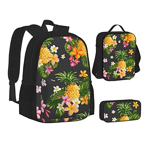 Aseelo Niedlicher Cartoon Lustige Giraffen Rucksack mit Lunchbox für Jungen Schultaschen Schüler Büchertasche und Federmäppchen für Mädchen Set 3 Stück, Tropische Ananas Hawaii, Einheitsgröße, von Aseelo