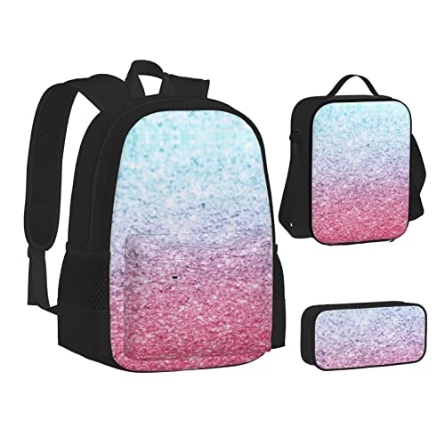 Aseelo Patriotische Sterne Streifen Unabhängigkeitstag Rucksack mit Lunchbox für Jungen Schultaschen Schüler Büchertasche und Federmäppchen für Mädchen Set 3 Stück, Blau, Pink, Einheitsgröße, von Aseelo