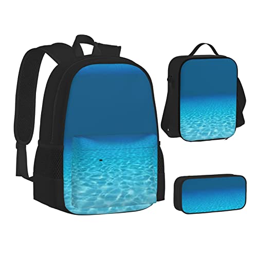 Aseelo Schwarz und Weiß Pferde Laufrucksack mit Lunchbox für Jungen Schultaschen Schüler Büchertasche und Federmäppchen für Mädchen Set 3 Stück, Ruhige Unterwasserlandschaft, Einheitsgröße von Aseelo