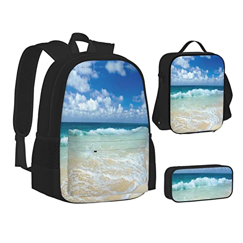 Aseelo Schwarz und Weiß Pferde Laufrucksack mit Lunchbox für Jungen Schultaschen Schüler Büchertasche und Federmäppchen für Mädchen Set 3 Stück, Serene Coastal, Einheitsgröße von Aseelo