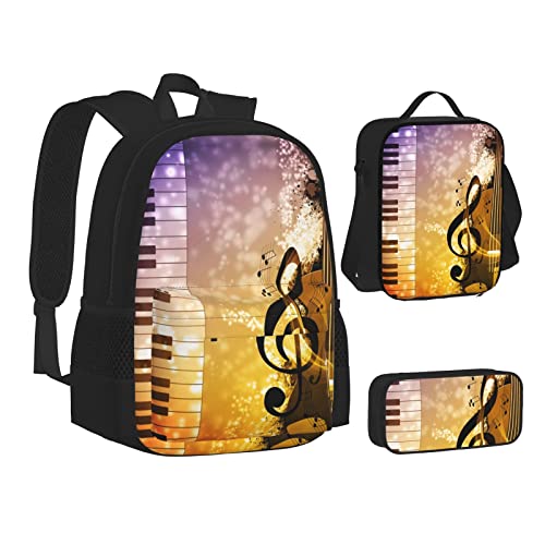 Aseelo Shells on The Beach Rucksack mit Lunchbox für Jungen Schultaschen Schüler Büchertasche und Federmäppchen für Mädchen Set 3 Stück, Musiknoten für Klavier / Violine, Einheitsgröße von Aseelo