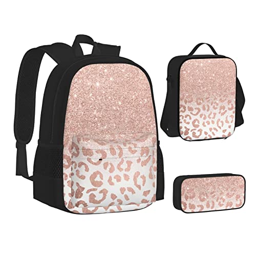 Strand Muschel Seestern Rucksack mit Lunchbox für Jungen Schultaschen Schüler Büchertasche und Federmäppchen für Mädchen Set 3 Stück, Roségold Glitzer, Einheitsgröße, Rucksack, einfach von Aseelo