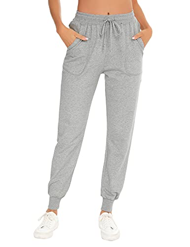 Aseniza Jogginghose Damen Lang Baumwolle Sporthose Freizeithose Trainingshose High Waist Bequem Sweathose für Damen Loungewear,A-Grau,L von Aseniza