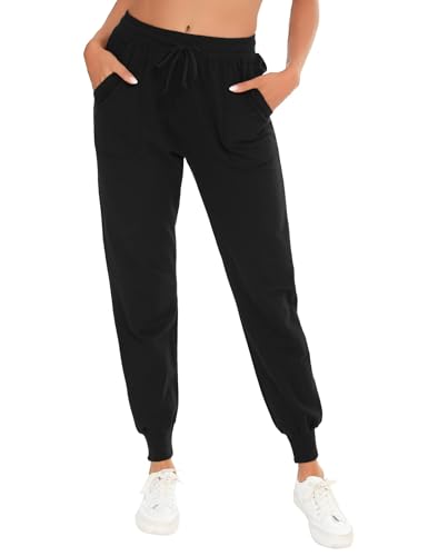 Aseniza Jogginghose Damen Lang Baumwolle Sporthose Freizeithose Trainingshose High Waist Bequem Sweathose für Damen Loungewear,Schwarz,S von Aseniza