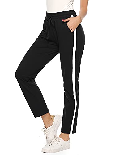 Aseniza Jogginghose Damen Sporthose Lang Baumwolle Trainingshose Freizeithose High Waist mit Streifen für Sport Yoga Gym Schwarz M von Aseniza