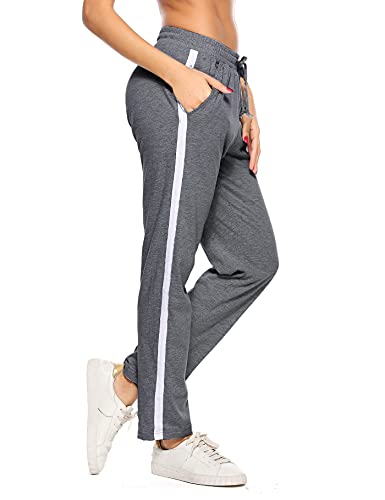 Aseniza Jogginghose Damen Sporthose Lang Baumwolle Trainingshose Freizeithose High Waist mit Streifen für Sport Yoga Gym Dunkelgrau M von Aseniza