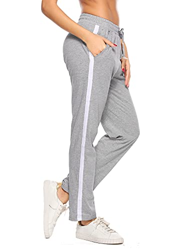 Aseniza Jogginghose Damen Sporthose Lang Baumwolle Trainingshose Freizeithose High Waist mit Streifen für Sport Yoga Gym Grau S von Aseniza