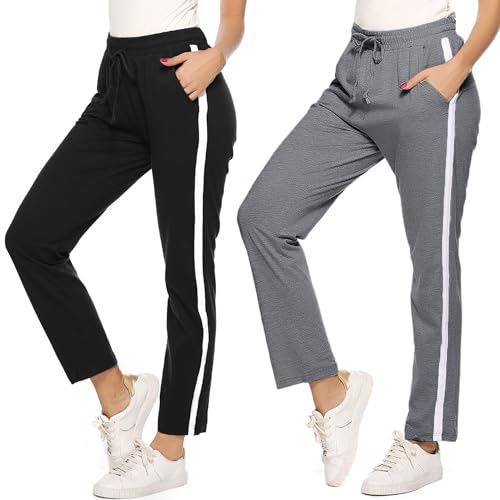 Aseniza Damen Jogginghose Baumwolle Sweatpants Sporthose lang Freizeithose High Waist Laufhosen Trainingshose mit Streifen von Aseniza