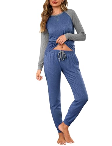 Aseniza Damen Schlafanzug Lang Pyjama Sets Nachthemd Schlafen und Loungewear Damen Pijamas Sets Homewear Blau XL von Aseniza
