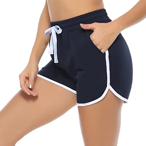 Aseniza Damen Sport Shorts Kurze Sporthose Jogginghose Sommer Sportshorts Running Gym Fitness Shorts 1/2er Pack,A-Dunkelblau,M von Aseniza