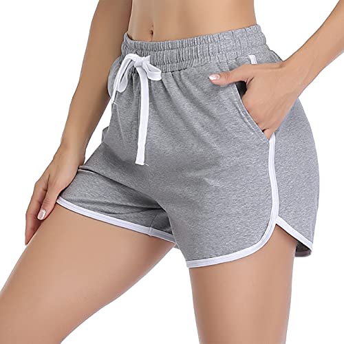 Aseniza Damen Sport Shorts Kurze Sporthose Jogginghose Sommer Sportshorts Running Gym Fitness Shorts 1/2er Pack,A-Grau,XL von Aseniza