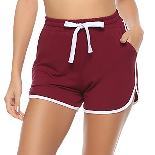 Aseniza Damen Sport Shorts Kurze Sporthose Jogginghose Sommer Sportshorts Running Gym Fitness Shorts 1/2er Pack,A-Weinrot,L von Aseniza