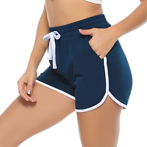 Aseniza Damen Sport Shorts Kurze Sporthose Jogginghose Sommer Sportshorts Running Gym Fitness Shorts 1/2er Pack,A-Blau,XL von Aseniza