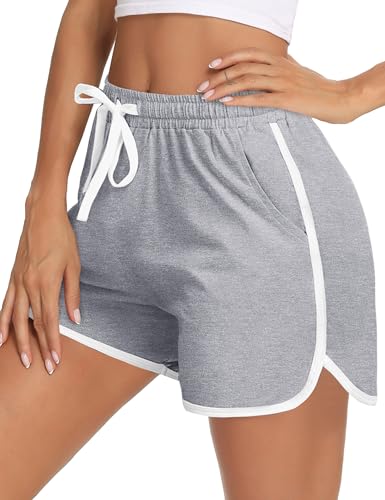 Aseniza Damen Sport Shorts Kurze Sporthose Jogginghose Sommer Sportshorts Running Gym Fitness Shorts 1/2er Pack,A-Grau,M von Aseniza