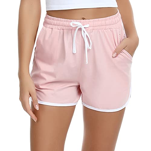 Aseniza Damen Sport Shorts Kurze Sporthose Jogginghose Sommer Sportshorts Running Gym Fitness Shorts 1/2er Pack,A-Rosa,L von Aseniza