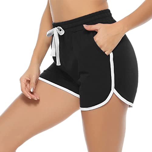 Aseniza Damen Sport Shorts Kurze Sporthose Jogginghose Sommer Sportshorts Running Gym Fitness Shorts 1/2er Pack,A-Schwarz,S von Aseniza