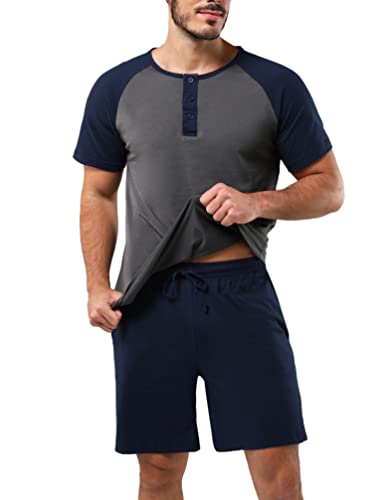 Aseniza Herren Schlafanzug Kurz Pyjama Baumwolle Sommer Zweiteilige Pyjamas mit T-Shirt und Schlafanzughose für Männer Aseniza Herren Schlafanzug Kurz Pyjama Baumwolle Sommer Zweiteilige Pyjamas mit T-Shirt und Schlafanzughose für Männer von Aseniza