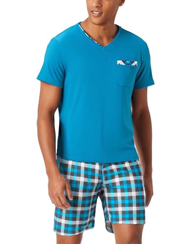 Aseniza Herren Schlafanzug Kurz Baumwolle Zweiteiliger Pyjama mit Kurzarmshirt und Pyjamahose von Aseniza