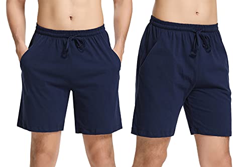 Aseniza Herren Schlafanzughose Kurz Baumwolle Bermuda Schlafshorts Pyjamahose Shorty Sommer Sleephose Freizeithose für Männer,A-Blau*2,S von Aseniza