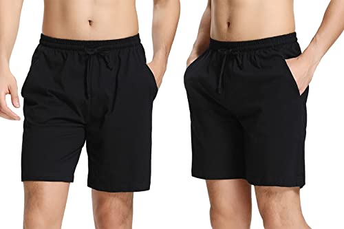 Aseniza Herren Schlafanzughose Kurz Baumwolle Bermuda Schlafshorts Pyjamahose Shorty Sommer Sleephose Freizeithose für Männer,A-Schwarz*2,L von Aseniza