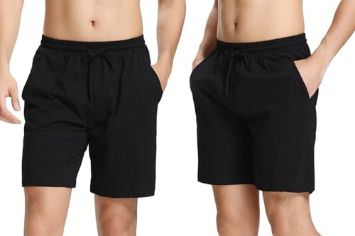 Aseniza Herren Schlafanzughose Kurz Baumwolle Bermuda Schlafshorts Pyjamahose Shorty Sommer Sleephose Freizeithose für Männer,A-Schwarz*2,M von Aseniza