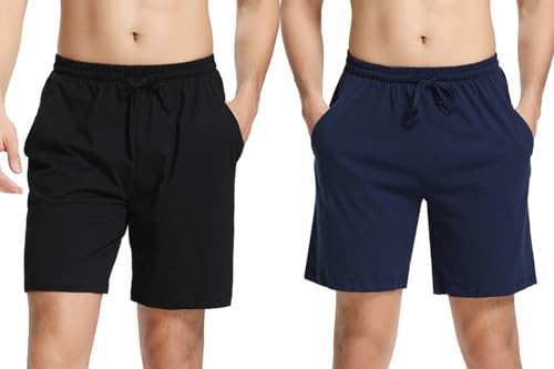 Aseniza Herren Schlafanzughose Kurz Baumwolle Bermuda Schlafshorts Pyjamahose Shorty Sommer Sleephose Freizeithose für Männer von Aseniza