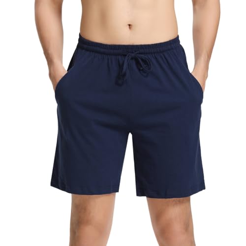 Aseniza Herren Schlafanzughose Kurz Baumwolle Bermuda Schlafshorts Pyjamahose Shorty Sommer Sleephose Freizeithose für Männer von Aseniza