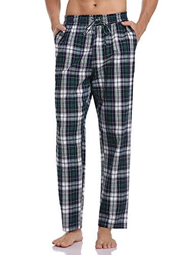 Aseniza Herren Schlafanzughose Lang Baumwolle Karierte Schlafhose Pyjamaunterteil Pyjamahose Freizeithose Loungehose für Männer A-Blau+Grün+Weiß XL von Aseniza